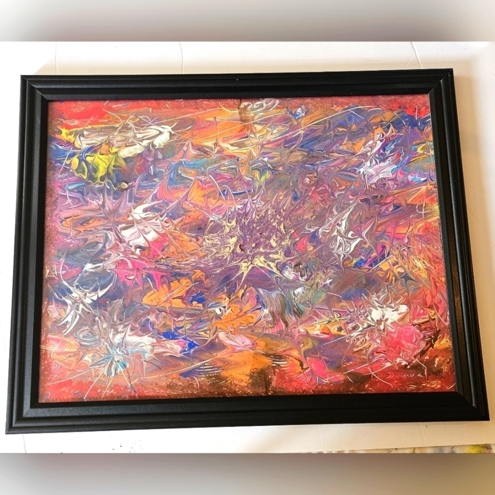 Hand Crafted Original Acrylic Pour Painting  The First One Upcycled Framed 16x20 - Picture 4 of 17